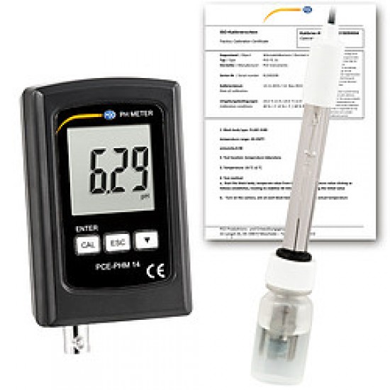 PCE-PHM 14-ICA pH-mérő PE-03 pH-elektródával és ISO kalibrációs tanúsítvánnyal