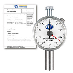 PCE-DX-AS-ICA Durometer Shore A vontatásmutatóval PCE-DX-AS ISO kalibrációs tanúsítvánnyal együtt