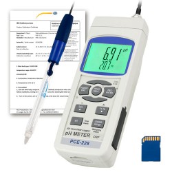 PCE-228SLUR-ICA pH-mérő PCE-228 SLUR, ISO kalibrációs tanúsítvánnyal, PCE-PH-SLUR pH-elektródával és TP-07 hőmérsékl