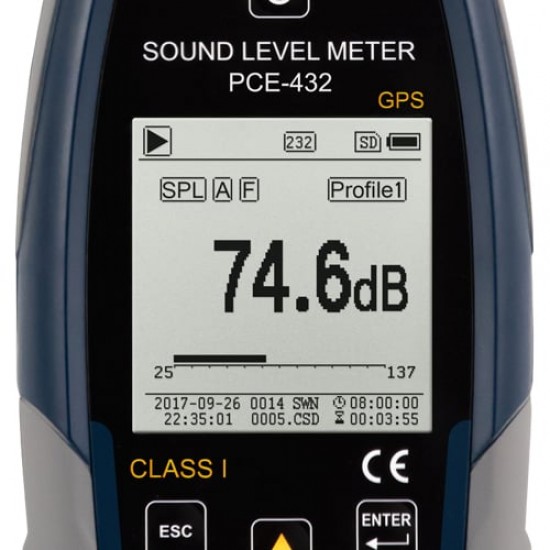 PCE-432-EKIT Hangszintmérő pce-432 gps-sel (1. osztály), kültéri készlettel