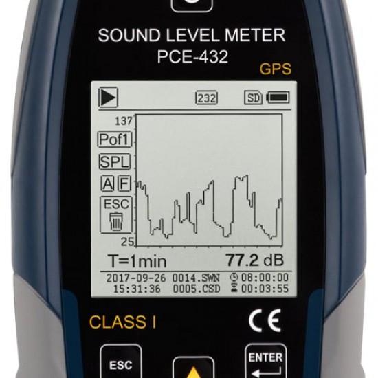 PCE-432-EKIT Hangszintmérő pce-432 gps-sel (1. osztály), kültéri készlettel