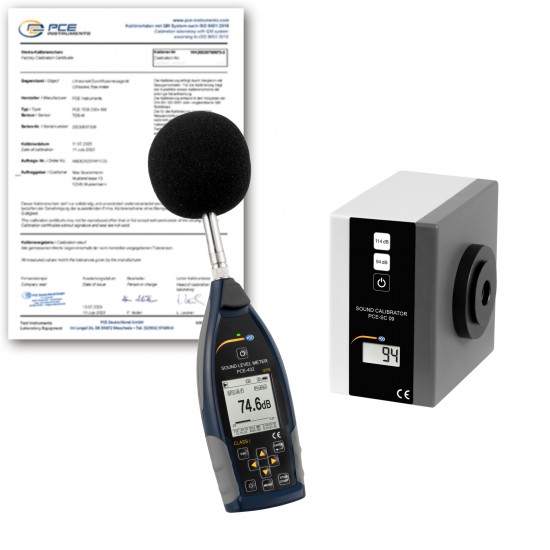 PCE-432-SC 09-ICA Hangszintmérőből és a PCE-SC 09 kalibrátorból álló készlet