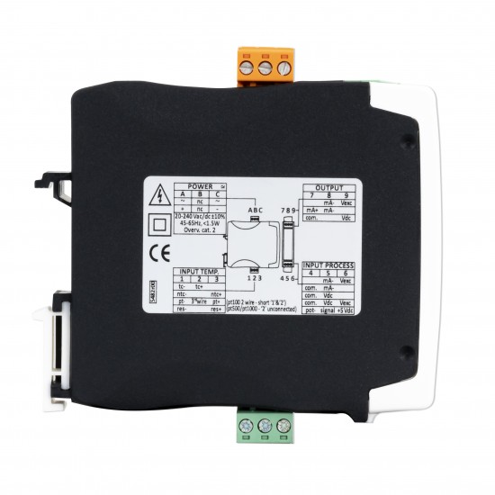 PCE-SCI-E Konfigurálható DIN sín átalakító elektromos jelekhez univerzális teljesítménybemenet 18/265 Vac / dc analóg kimenet 4-20 mA / 0-10 V.