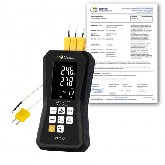 PCE-T 394-ICA 4 csatornás hőmérő adatgyűjtővel kalibrálva