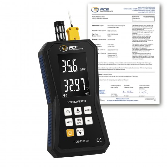 PCE-THD 50-ICA Hőmérséklet- és páratartalom-adatgyűjtő kalibrálva