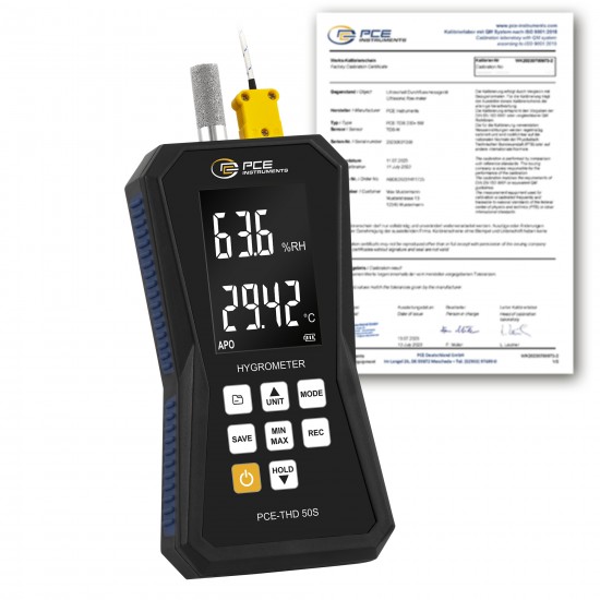 PCE-THD 50S-ICA Hőmérséklet- és páratartalom-adatgyűjtő kalibrálva