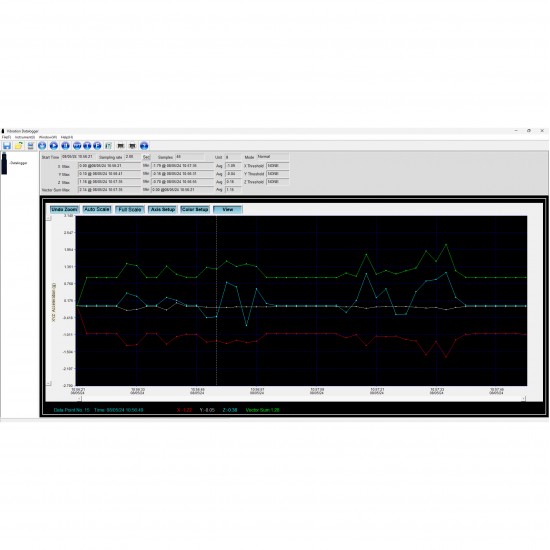 PCE-VD 3-ICA 3 tengelyes rezgésadat-gyűjtő kalibrálva