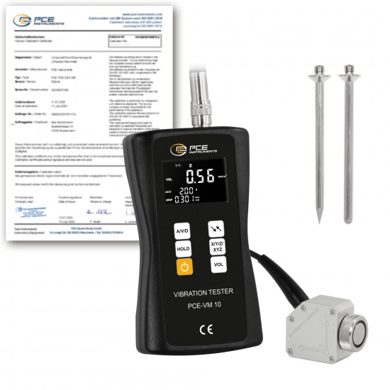 PCE-VM 10-ICA Rezgésmérő készülék kalibrálva